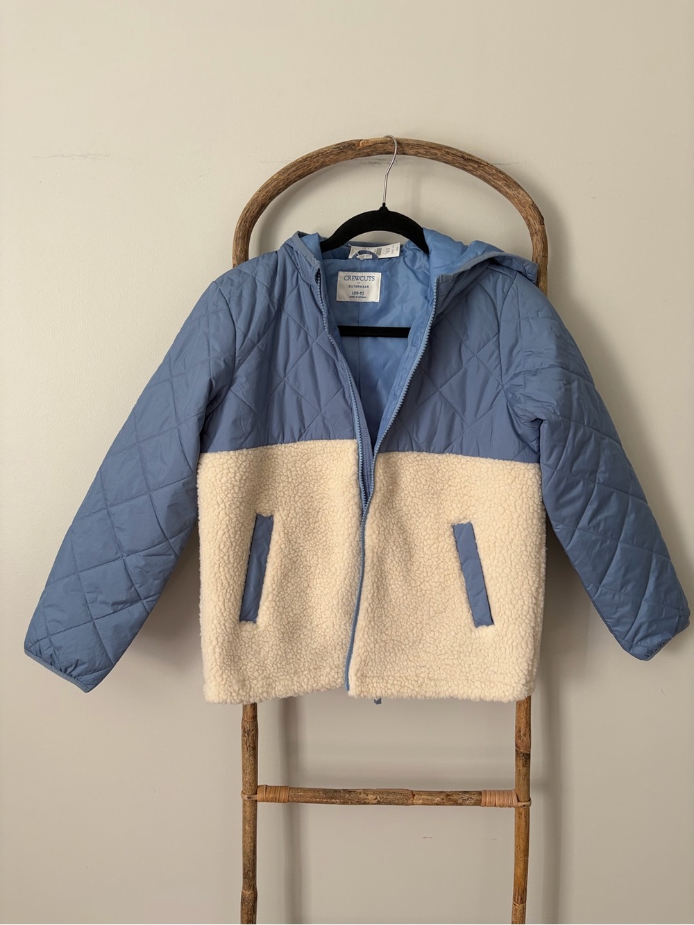 Crewcuts Light Blue & Cream Quilted Sherpa Hooded Jacket - Kids